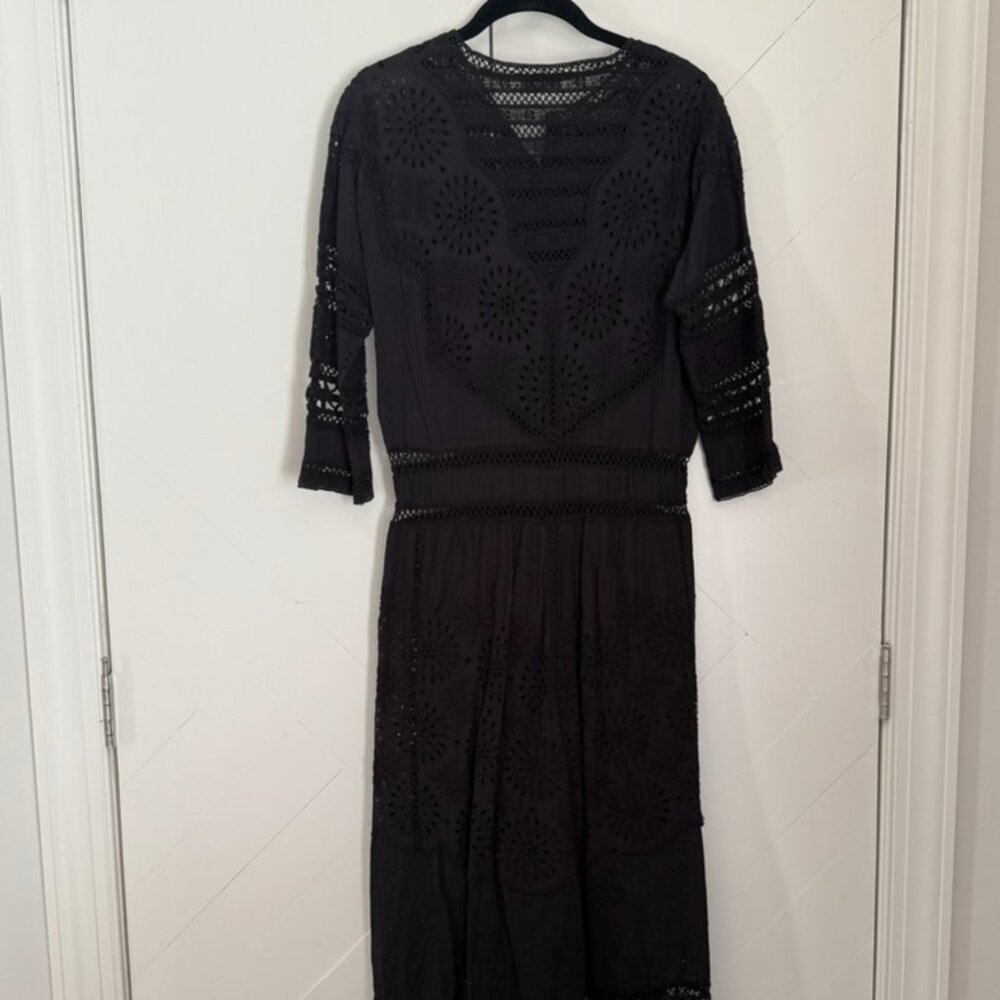 LoveShackFancy Beth Elegant Black Lace Maxi Dress Size Small